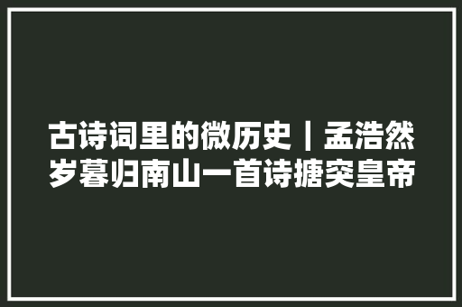 古诗词里的微历史｜孟浩然岁暮归南山一首诗搪突皇帝断送生平仕途