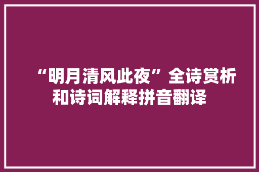 “明月清风此夜”全诗赏析和诗词解释拼音翻译