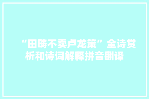 “田畴不卖卢龙策”全诗赏析和诗词解释拼音翻译