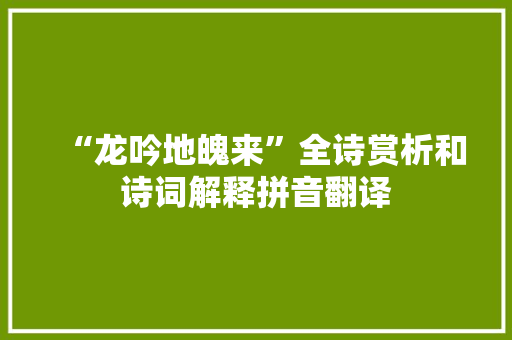 “龙吟地魄来”全诗赏析和诗词解释拼音翻译