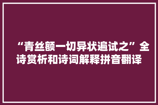 “青丝额一切异状遍试之”全诗赏析和诗词解释拼音翻译