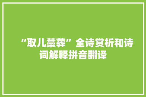 “取儿藁葬”全诗赏析和诗词解释拼音翻译