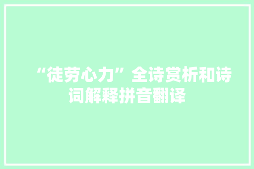 “徒劳心力”全诗赏析和诗词解释拼音翻译