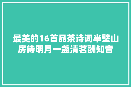 最美的16首品茶诗词半壁山房待明月一盏清茗酬知音