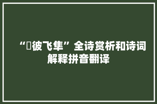 “鴥彼飞隼”全诗赏析和诗词解释拼音翻译
