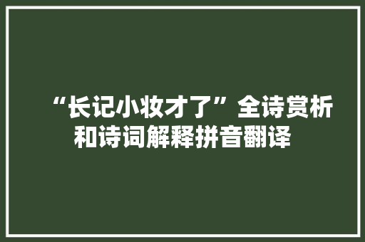 “长记小妆才了”全诗赏析和诗词解释拼音翻译