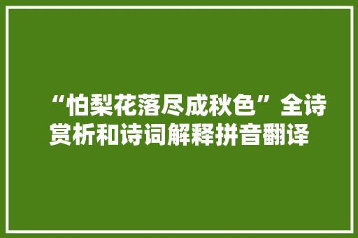 “怕梨花落尽成秋色”全诗赏析和诗词解释拼音翻译