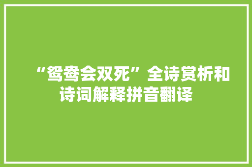 “鸳鸯会双死”全诗赏析和诗词解释拼音翻译