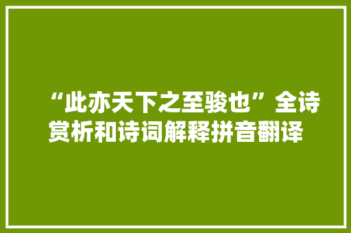 “此亦天下之至骏也”全诗赏析和诗词解释拼音翻译