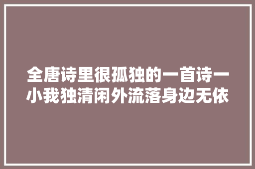 全唐诗里很孤独的一首诗一小我独清闲外流落身边无依无靠