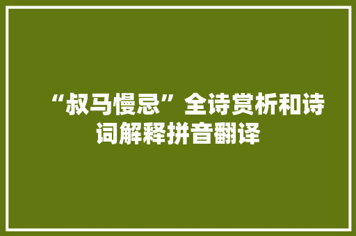 “叔马慢忌”全诗赏析和诗词解释拼音翻译