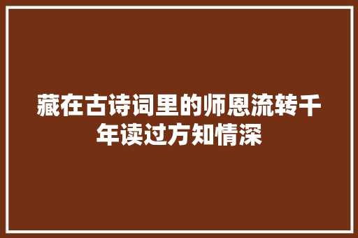 藏在古诗词里的师恩流转千年读过方知情深