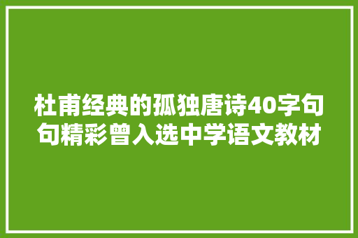 杜甫经典的孤独唐诗40字句句精彩曾入选中学语文教材