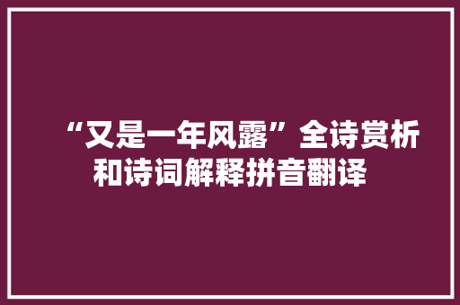 “又是一年风露”全诗赏析和诗词解释拼音翻译