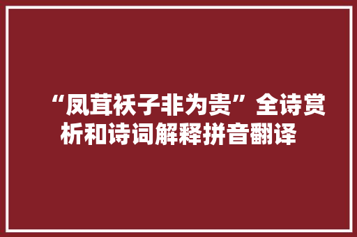 “凤茸袄子非为贵”全诗赏析和诗词解释拼音翻译