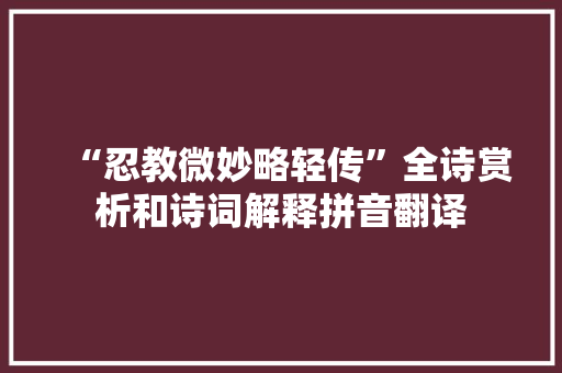 “忍教微妙略轻传”全诗赏析和诗词解释拼音翻译