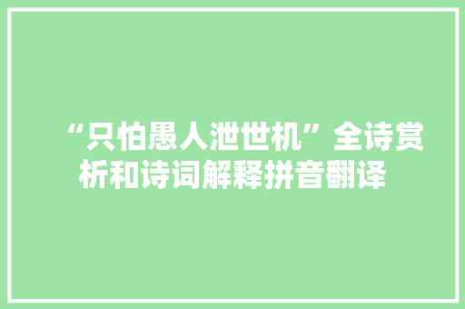 “只怕愚人泄世机”全诗赏析和诗词解释拼音翻译