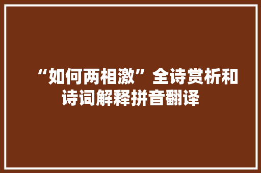 “如何两相激”全诗赏析和诗词解释拼音翻译