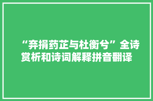 “弃捐药芷与杜衡兮”全诗赏析和诗词解释拼音翻译