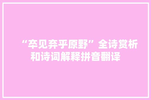 “卒见弃乎原野”全诗赏析和诗词解释拼音翻译