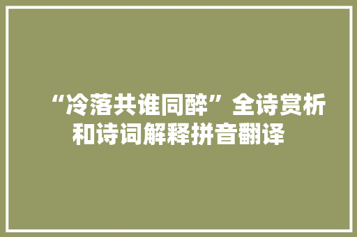 “冷落共谁同醉”全诗赏析和诗词解释拼音翻译