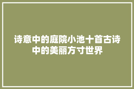 诗意中的庭院小池十首古诗中的美丽方寸世界