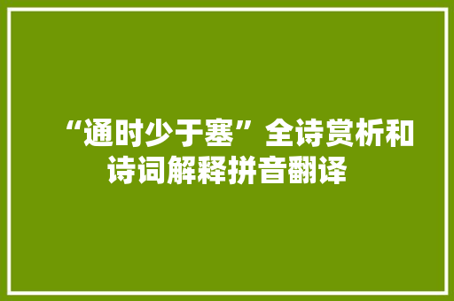 “通时少于塞”全诗赏析和诗词解释拼音翻译