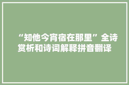 “知他今宵宿在那里”全诗赏析和诗词解释拼音翻译