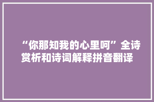 “你那知我的心里呵”全诗赏析和诗词解释拼音翻译