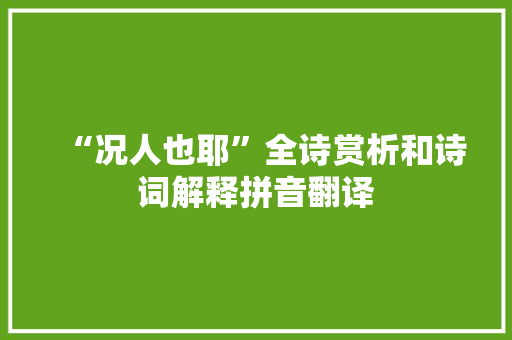 “况人也耶”全诗赏析和诗词解释拼音翻译