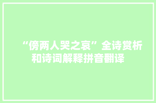 “傍两人哭之哀”全诗赏析和诗词解释拼音翻译