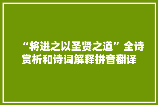 “将进之以圣贤之道”全诗赏析和诗词解释拼音翻译