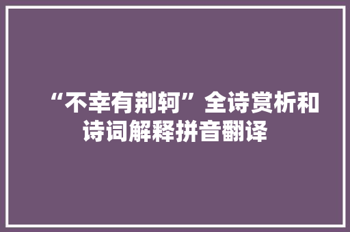 “不幸有荆轲”全诗赏析和诗词解释拼音翻译