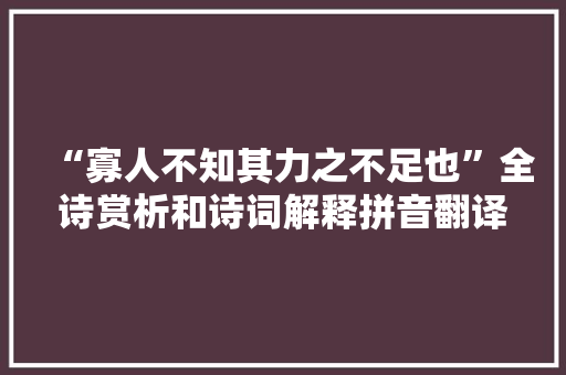 “寡人不知其力之不足也”全诗赏析和诗词解释拼音翻译