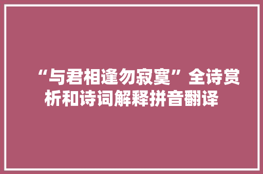 “与君相逢勿寂寞”全诗赏析和诗词解释拼音翻译