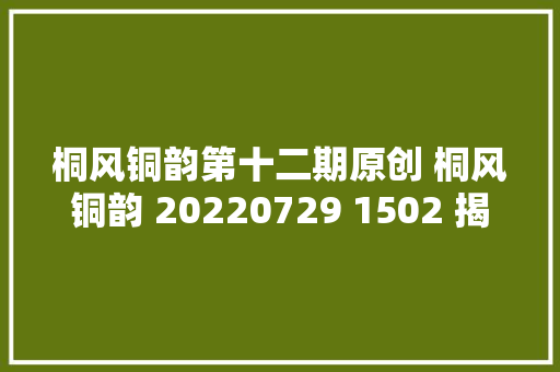 桐风铜韵第十二期原创 桐风铜韵 20220729 1502 揭橥于安徽