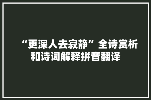 “更深人去寂静”全诗赏析和诗词解释拼音翻译