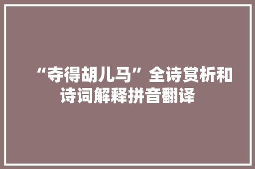 “夺得胡儿马”全诗赏析和诗词解释拼音翻译