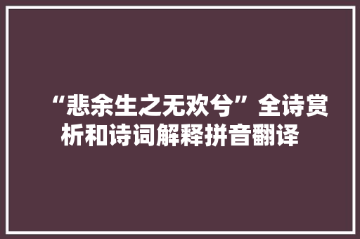 “悲余生之无欢兮”全诗赏析和诗词解释拼音翻译