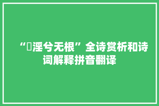 “汎淫兮无根”全诗赏析和诗词解释拼音翻译