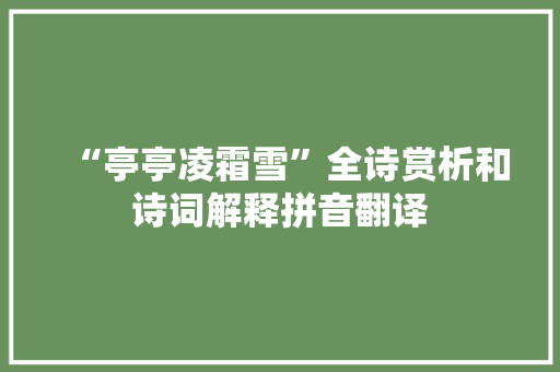 “亭亭凌霜雪”全诗赏析和诗词解释拼音翻译