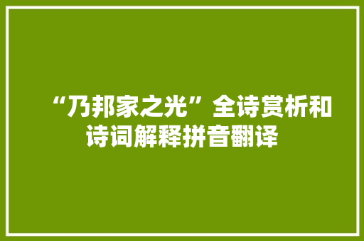 “乃邦家之光”全诗赏析和诗词解释拼音翻译