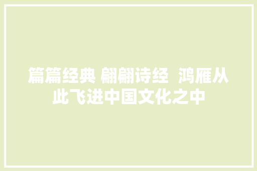 篇篇经典 翩翩诗经  鸿雁从此飞进中国文化之中