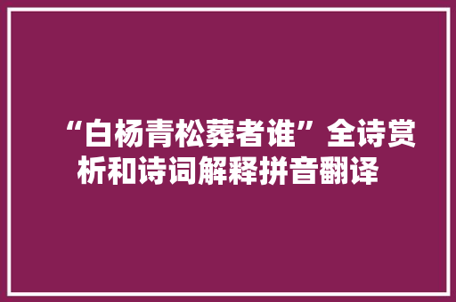 “白杨青松葬者谁”全诗赏析和诗词解释拼音翻译