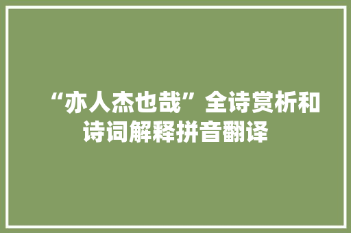 “亦人杰也哉”全诗赏析和诗词解释拼音翻译