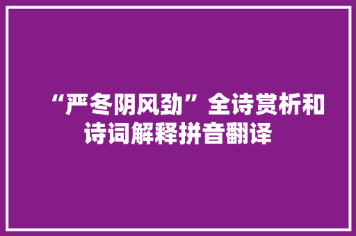 “严冬阴风劲”全诗赏析和诗词解释拼音翻译