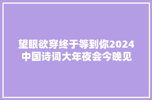 望眼欲穿终于等到你2024中国诗词大年夜会今晚见