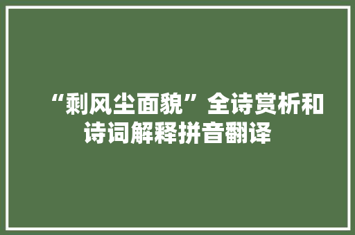 “剩风尘面貌”全诗赏析和诗词解释拼音翻译