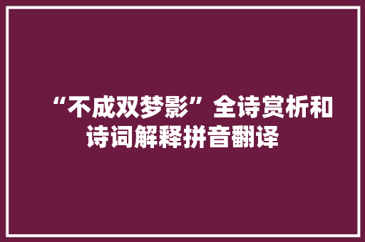 “不成双梦影”全诗赏析和诗词解释拼音翻译