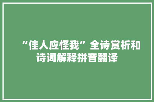 “佳人应怪我”全诗赏析和诗词解释拼音翻译